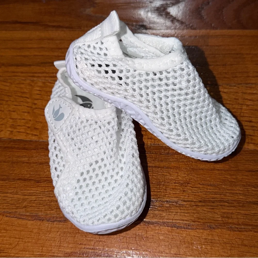 Toddler White Mesh Water Shoes | Lightweight Slip-On Pool Beach Shoes | Size 4